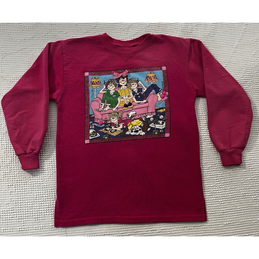 Zoodles 1990s Vintage Fuschia Pink Girls Size 10-12 Sweatshirt Slumber party